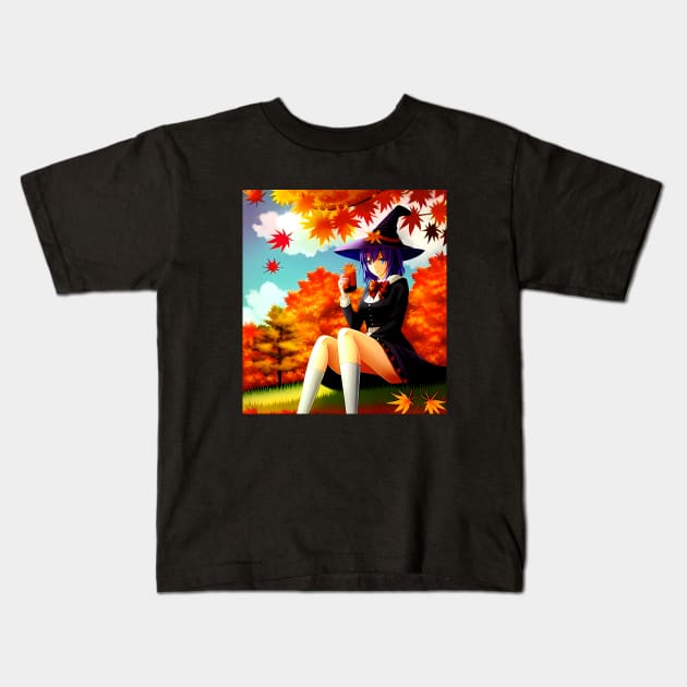 Autumn Witch Kids T-Shirt by Manzo Carey